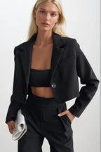 Crop Basic Blazer Black Jacket