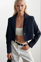 Crop Basic Blazer Navy Jacket