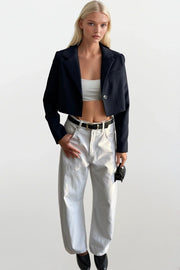 Crop Basic Navy Blue Blazer