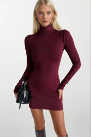 Brown Turtleneck Mini Dress