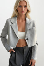 Crop Basic Blazer Gray Jacket