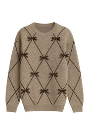 Mink Sweater with Baklava Patterned Stone Embellishments and Bow
