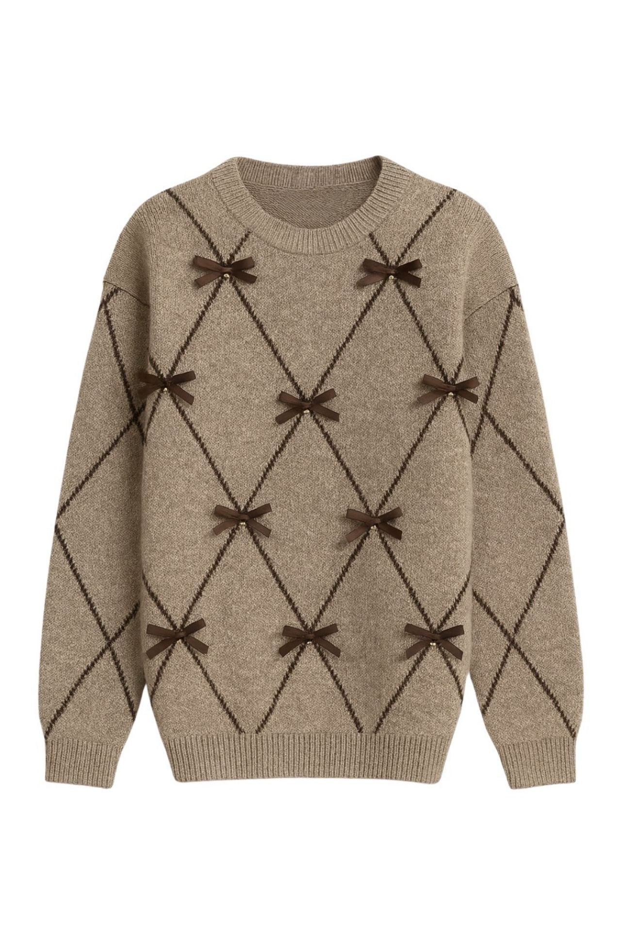 Diamond Pattern Rhinestone Embellished Bow Mink Sweater