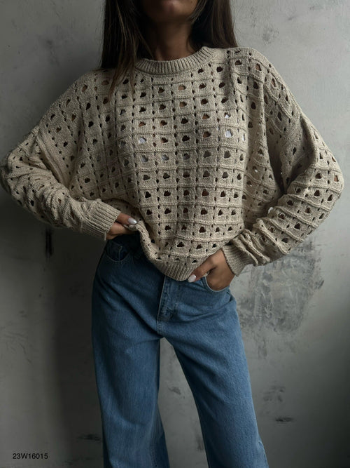 Ajurlu Crew Neck Beige Sweater