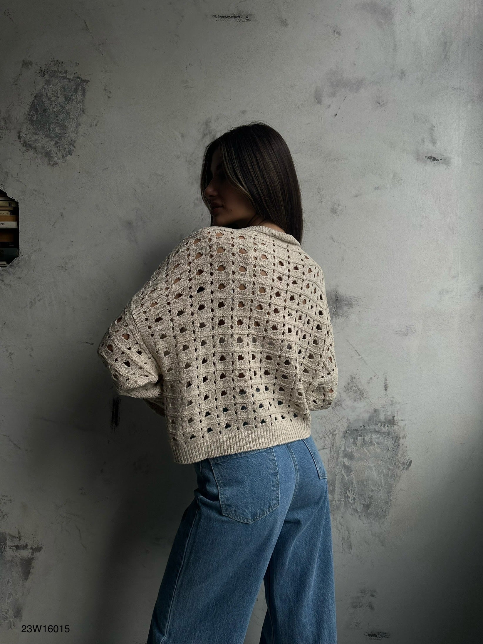 Ajurlu Crew Neck Beige Sweater