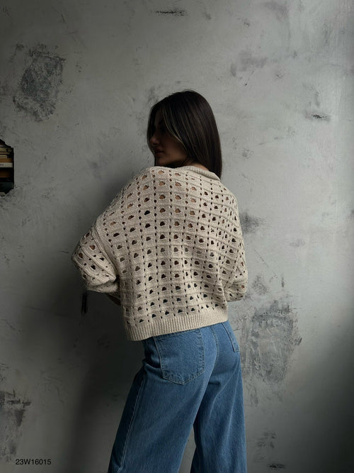Ajurlu Crew Neck Beige Sweater