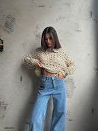 Ajurlu Crew Neck Beige Sweater