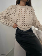 Ajurlu Crew Neck Beige Sweater