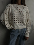 Ajurlu Crew Neck Ecru Sweater