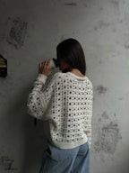 Ajurlu Crew Neck Ecru Sweater