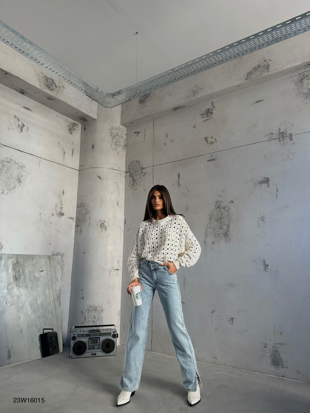Ajurlu Crew Neck Ecru Sweater