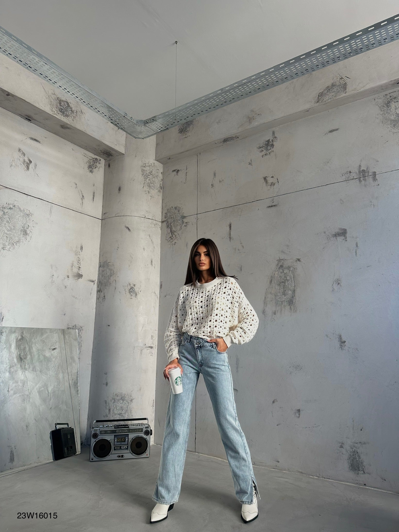 Ajurlu Crew Neck Ecru Sweater