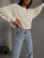 Ajurlu Crew Neck Ecru Sweater