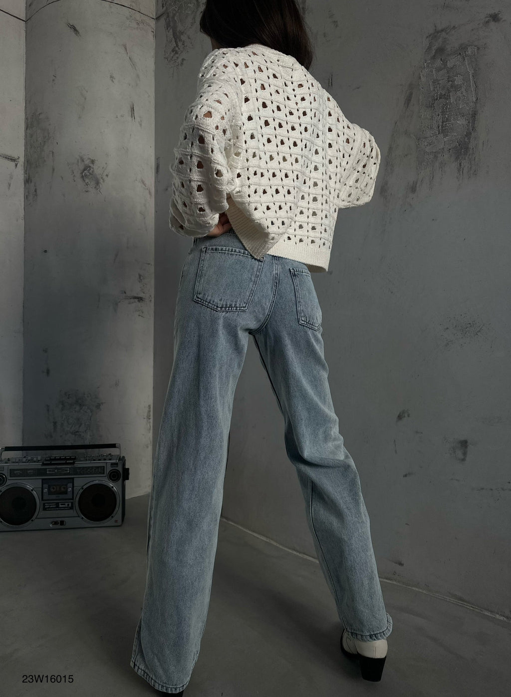 Ajurlu Crew Neck Ecru Sweater