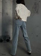 Ajurlu Crew Neck Ecru Sweater