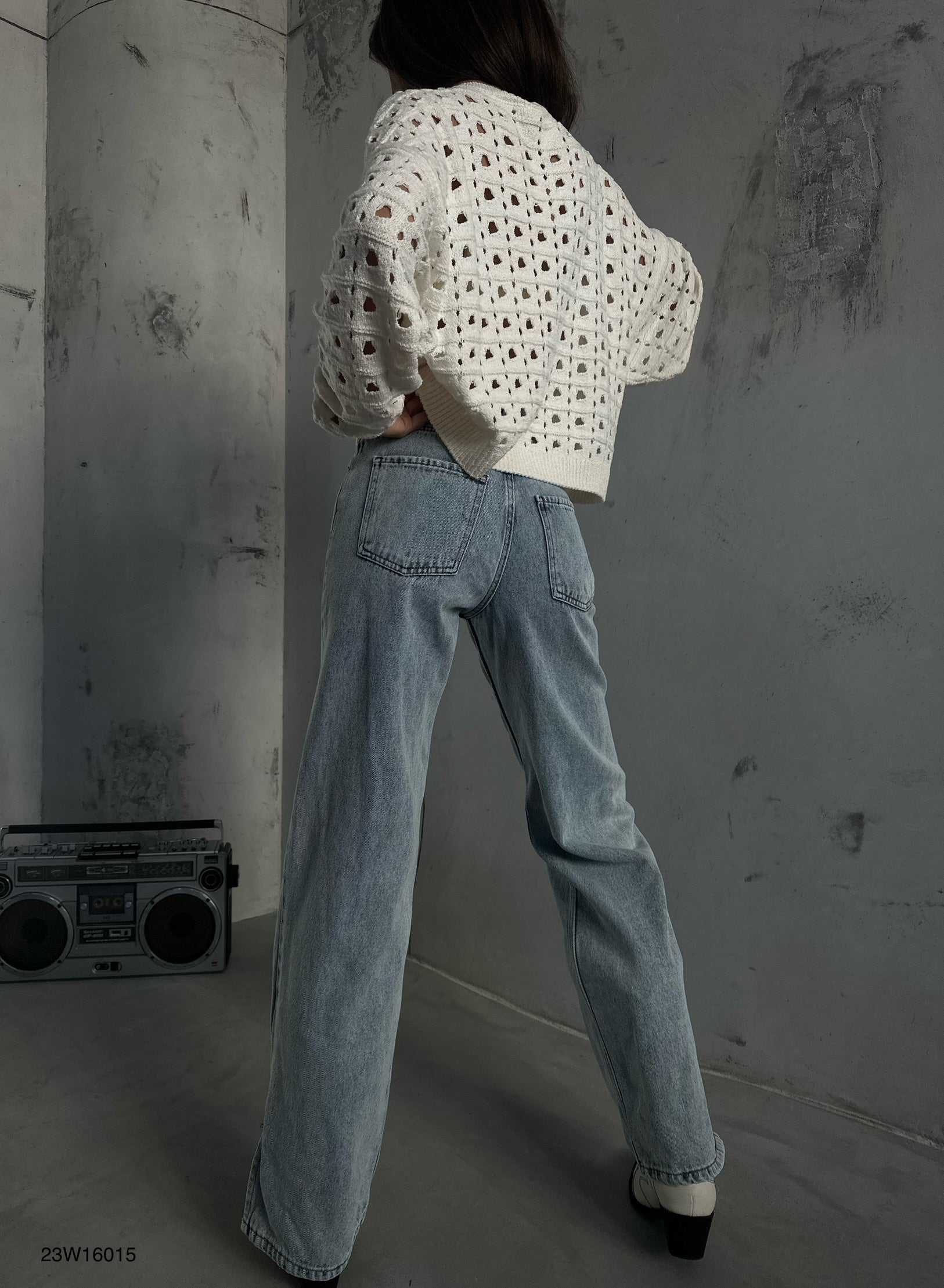 Ajurlu Crew Neck Ecru Sweater