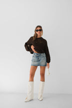Ajurlu Crew Neck Brown Sweater