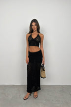 Openwork Black Crop Bustier