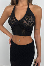 Openwork Black Crop Bustier
