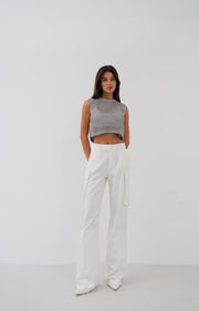 Openwork Gray Crop Sweater