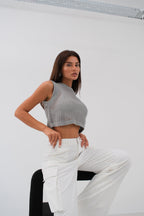 Openwork Gray Crop Sweater Vest