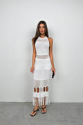 Openwork White Maxi Knit Dress
