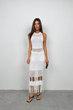 Openwork White Maxi Knit Dress
