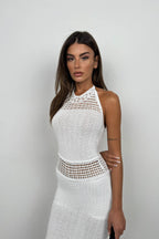 Openwork White Maxi Knit Dress