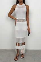 Openwork White Maxi Knit Dress