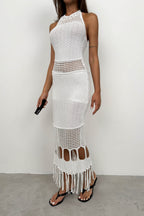 Openwork White Maxi Knit Dress