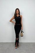 Openwork Maxi Black Knit Dress