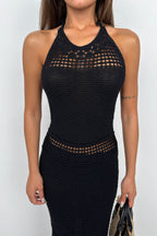Openwork Maxi Black Knit Dress