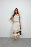 Openwork Maxi Ecru Knit Dress