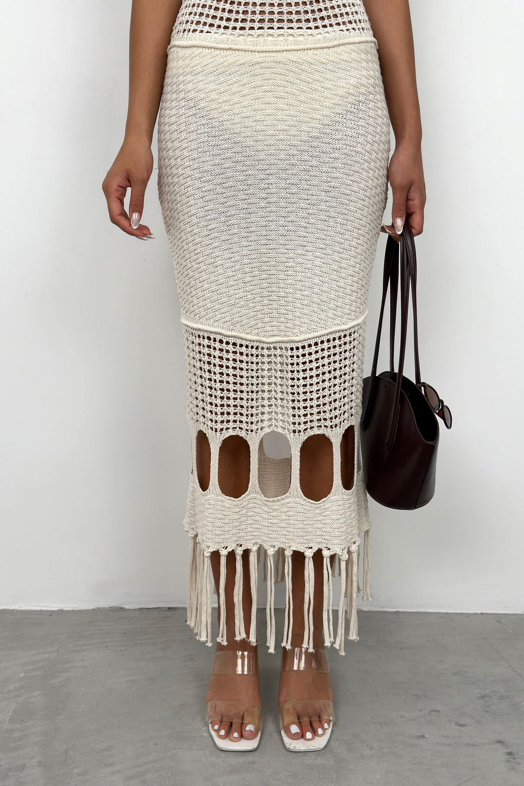 Openwork Maxi Ecru Knit Dress