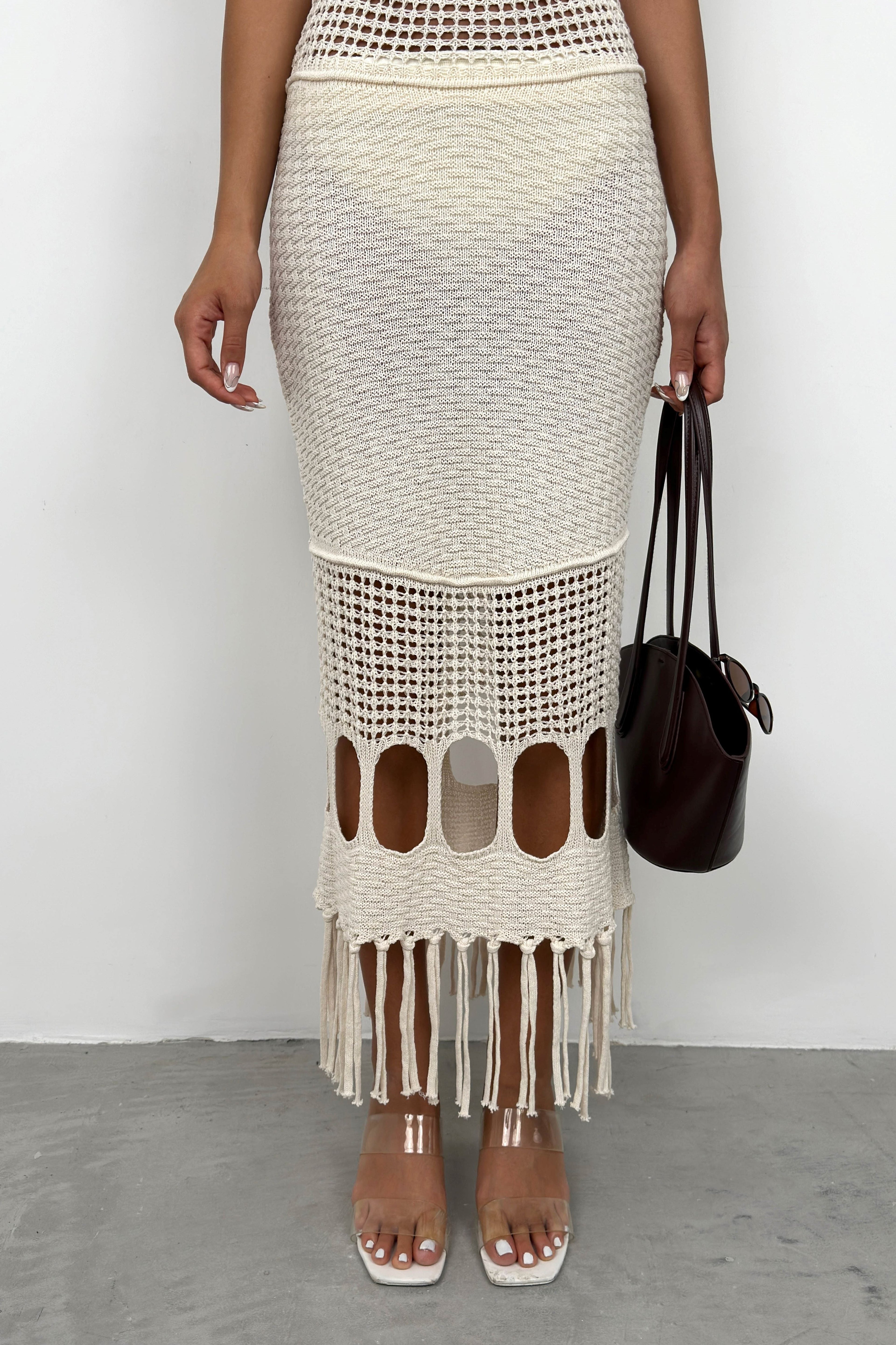 Openwork Maxi Ecru Knit Dress
