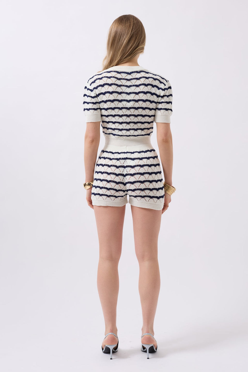 Openwork Knit Detail Navy White Shorts