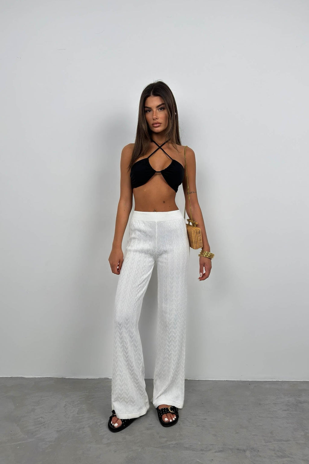 Open-Knit White Pants