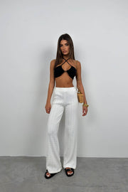 Openwork Knitted White Trousers
