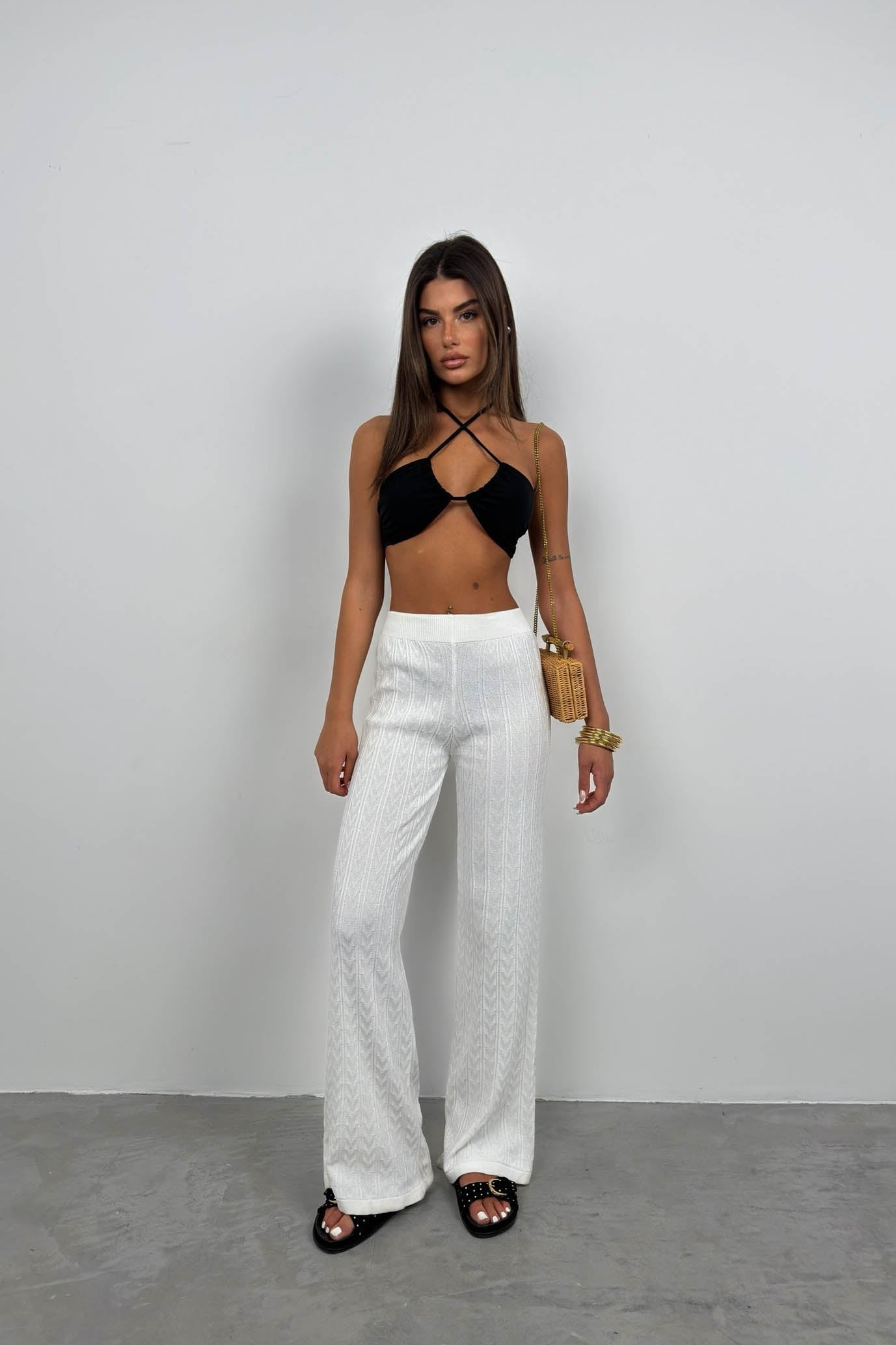 Open-Knit White Pants