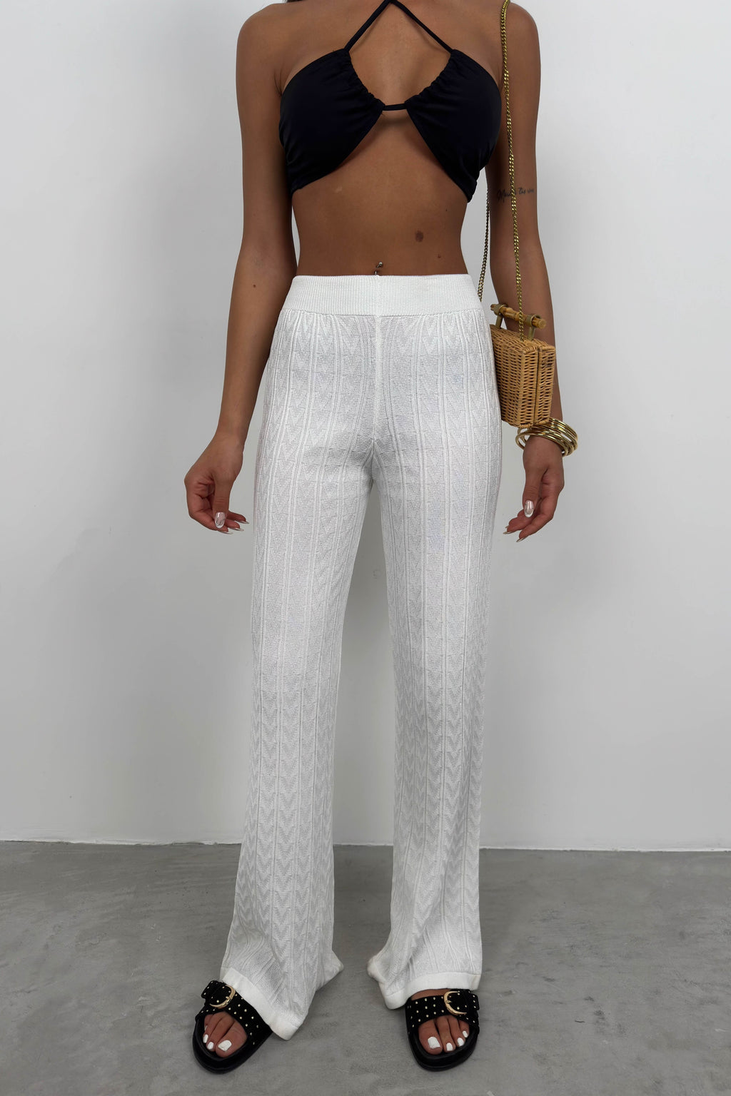 Open-Knit White Pants