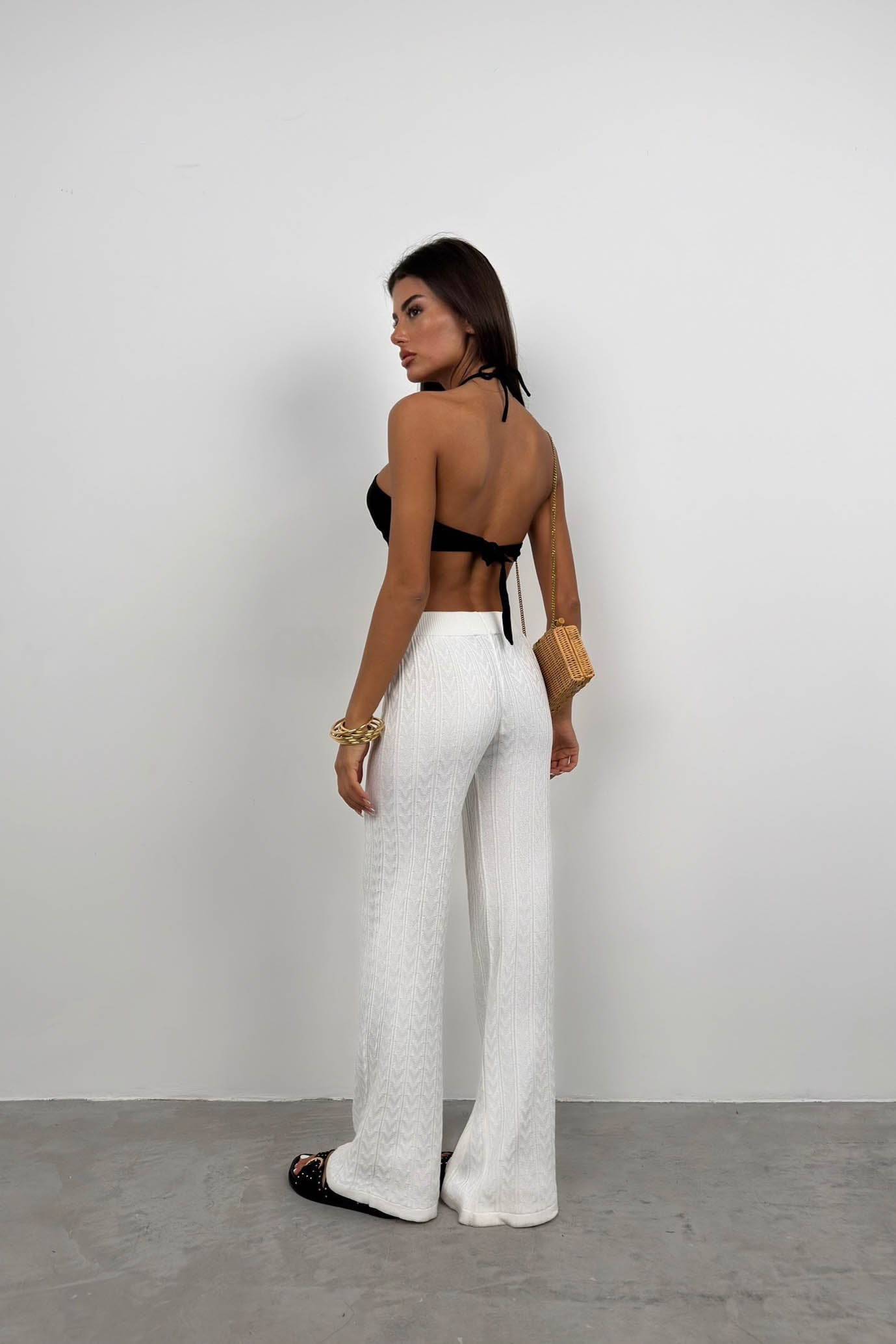 Open-Knit White Pants
