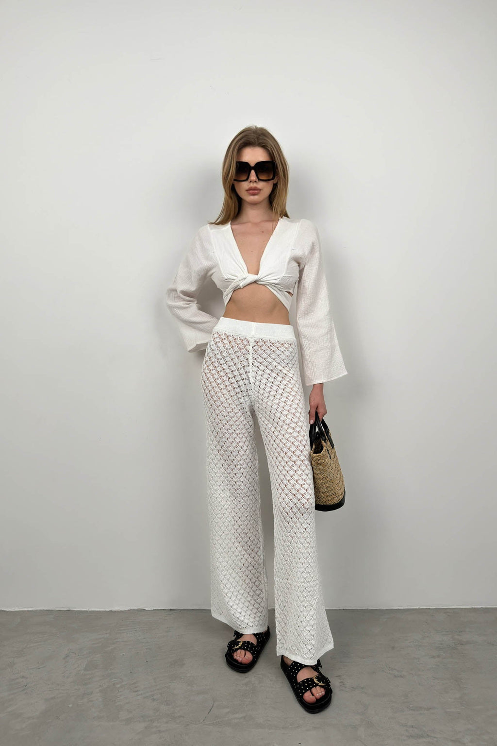 Openwork White Pareo Pants