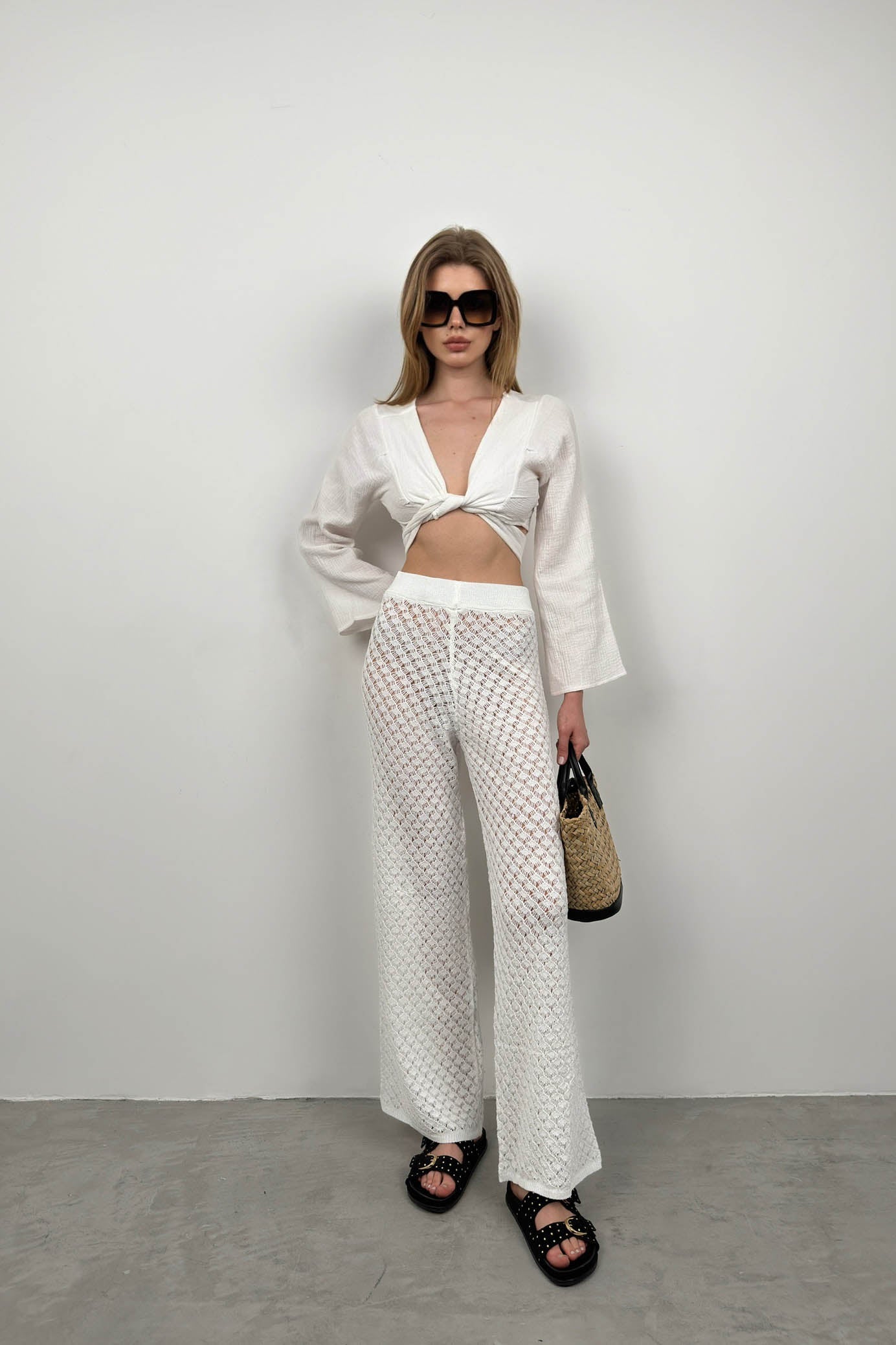 Openwork White Pareo Pants