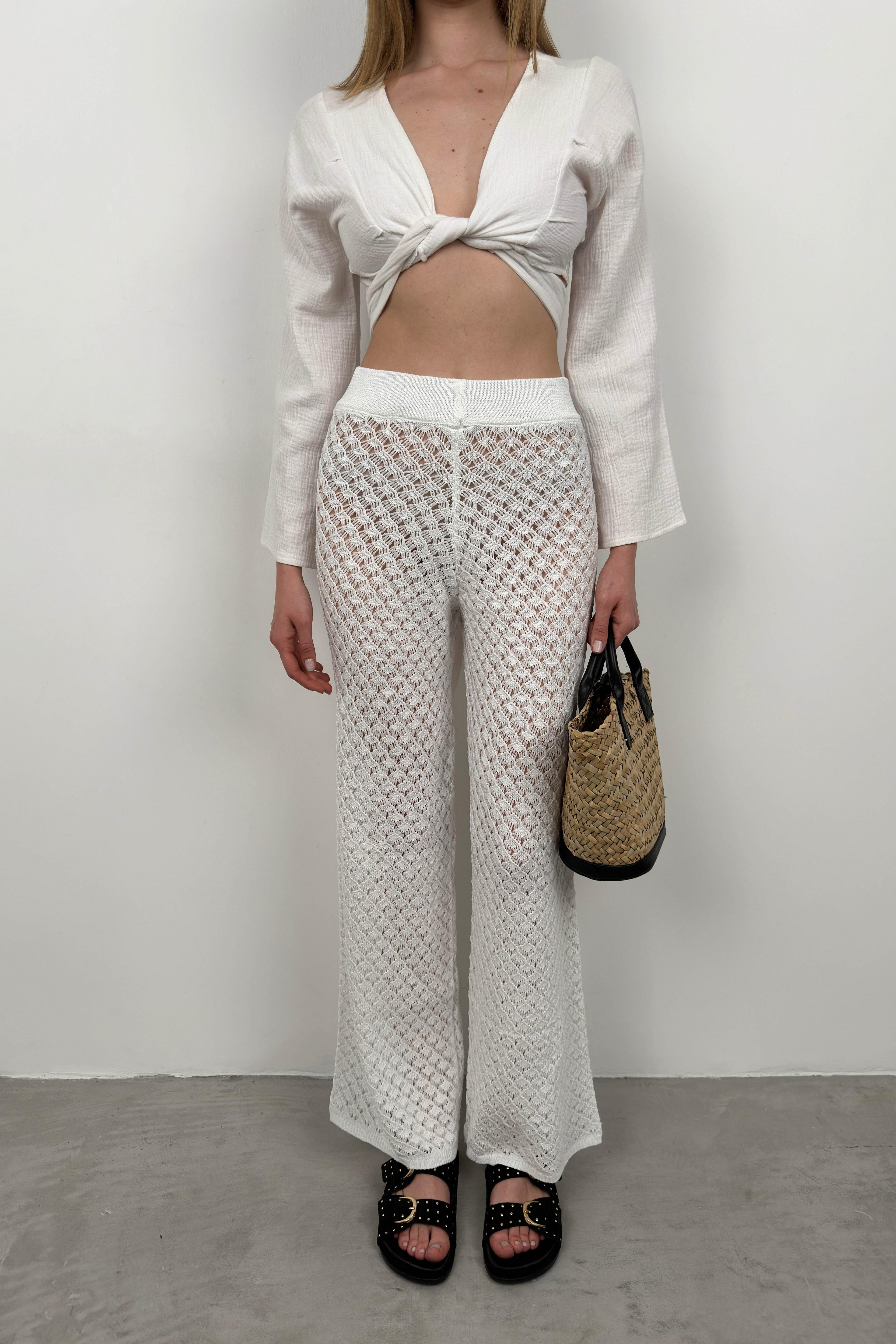 Openwork White Pareo Pants