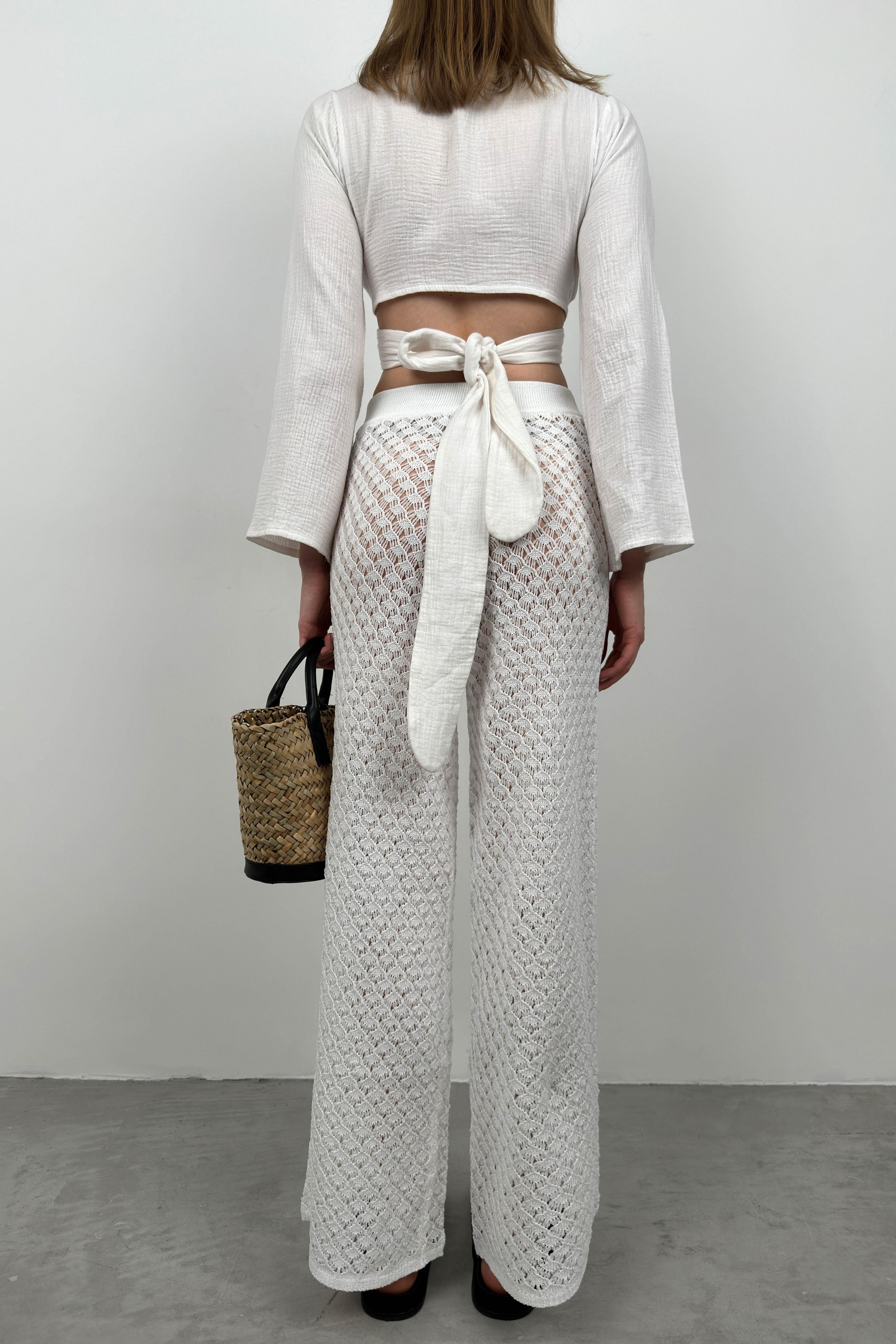 Openwork White Pareo Pants