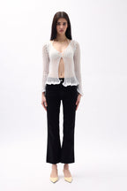 Openwork Uzun Sleeve White Blouse