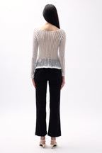 Openwork Uzun Sleeve White Blouse
