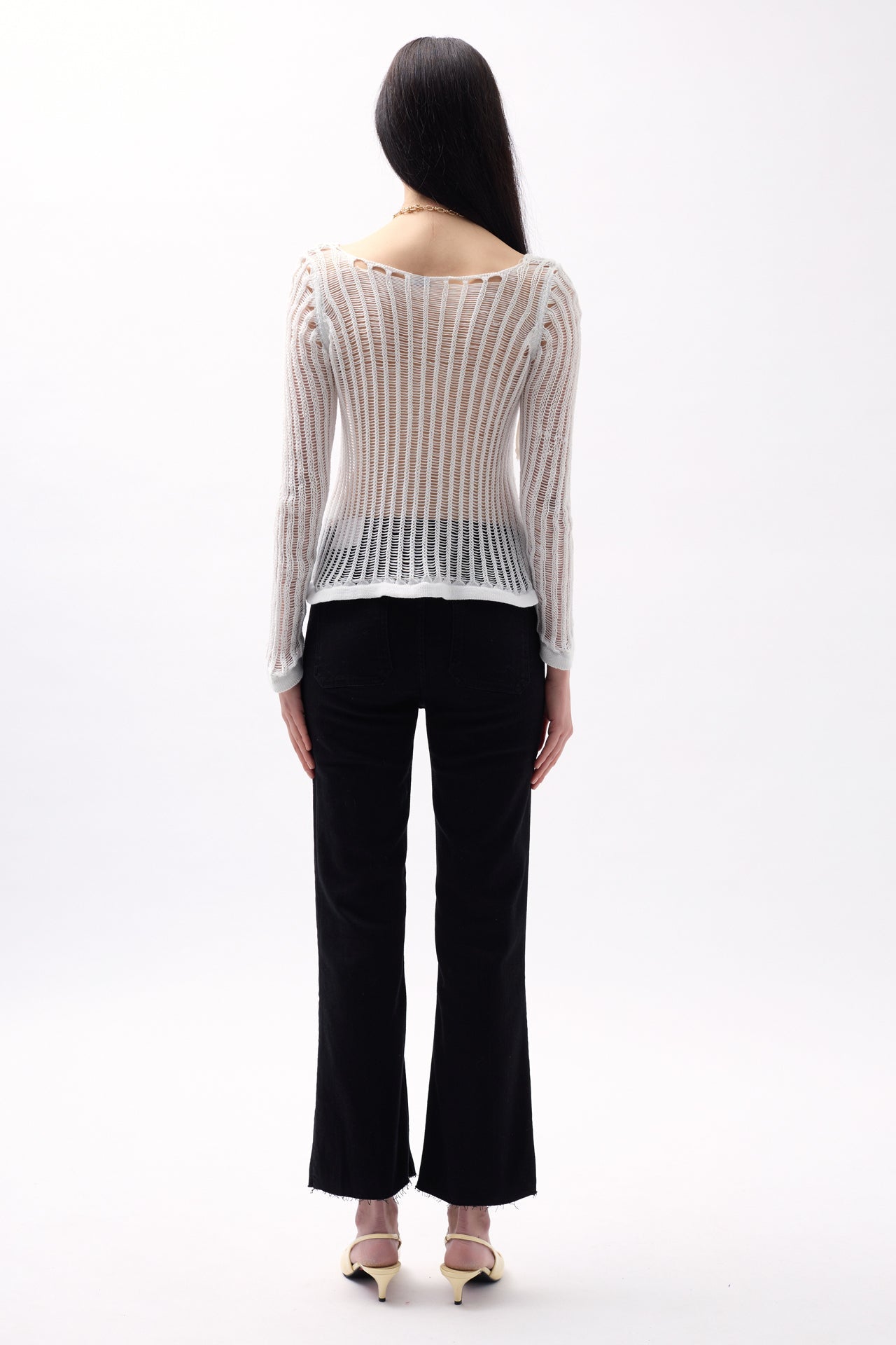 Openwork Uzun Sleeve White Blouse