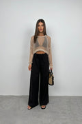 Openwork Long Sleeve Stone Knit Blouse