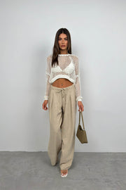 Openwork Long Sleeve Ecru Knit Blouse